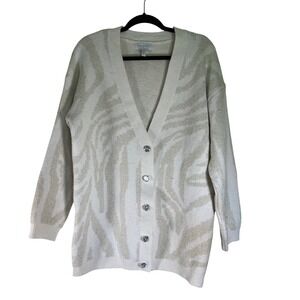 Sofia Vergara Womens‎ Cardigan Sweater L Zebra Print Metallic Sparkle
